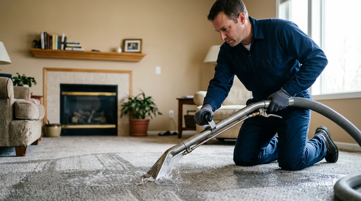 Water damage restoration technician working near New Goshen, IN